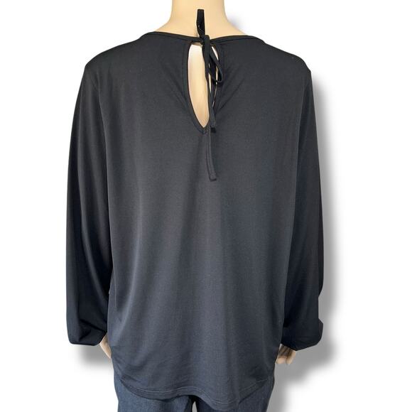 H&M Womens Blouse Top Shirt Pullover Balloon Sleeve Stretch Relaxed Fit Black M - Picture 3 of 12